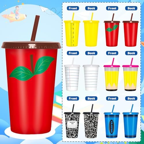Jansun 12 Pack Back to School Teacher Reusable Coffee Cups Plastic Tumblers