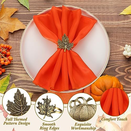 8 Sets Fall Thanksgiving Napkin Rings and Cloth Napkins, Pumpkin