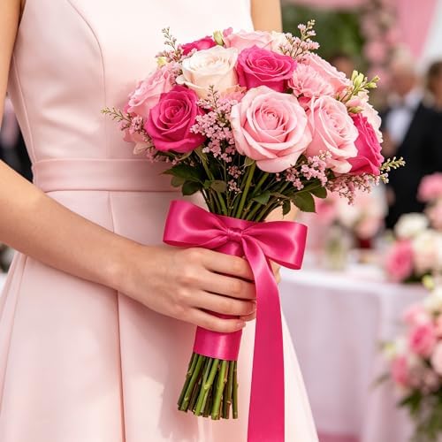 1In 30Yards Rose Red Fabric Ribbon for Flower Bouquet Valentine's Wedding