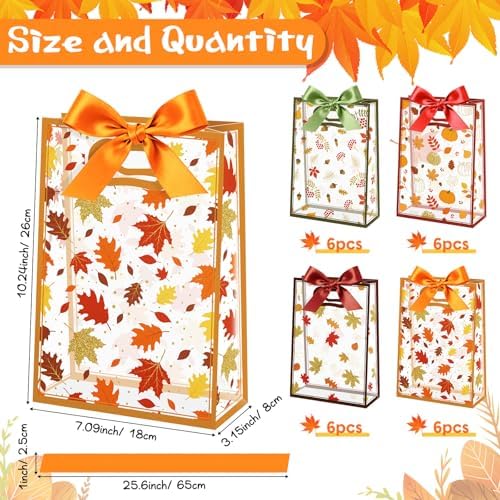 Capoda 24 Pcs Fall Gift Bags Bulk Autumn Plastic Party Favor Bags with Die Cut Handles Reusable Fall Harvest Pouch with Ribbon for Autumn Harvest Thanksgiving Party Decor Supplies