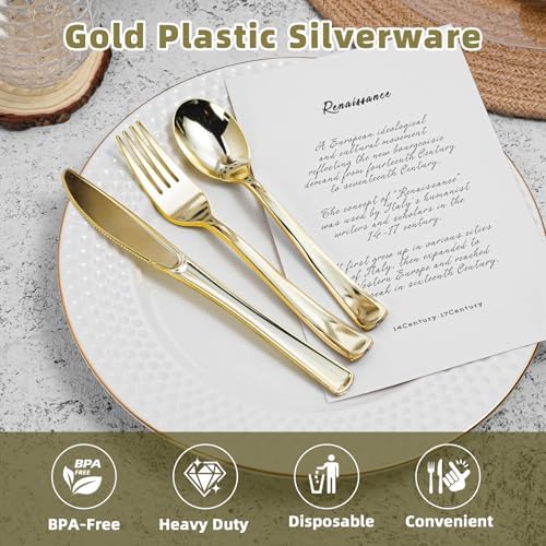 240PCS Gold Plastic Silverware, Gold Disposable Cutlery Set