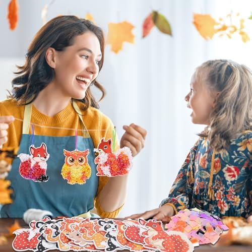 Fennoral 12 Pack Fall Craft Kit for Kids Make You Own Fall Animals Poke in Art Kit Fall Arts and Crafts DIY for Kids Boys Girls Party Supplies Thanksgiving Autumn Decoration