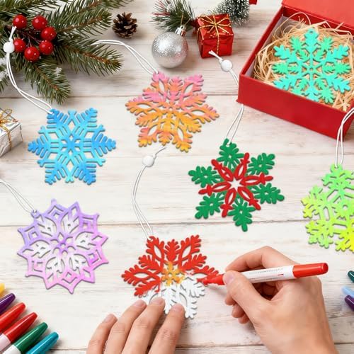 White Snowflake Wood Ornaments Christmas Snowflakes Wooden Cutouts 3 Inches
