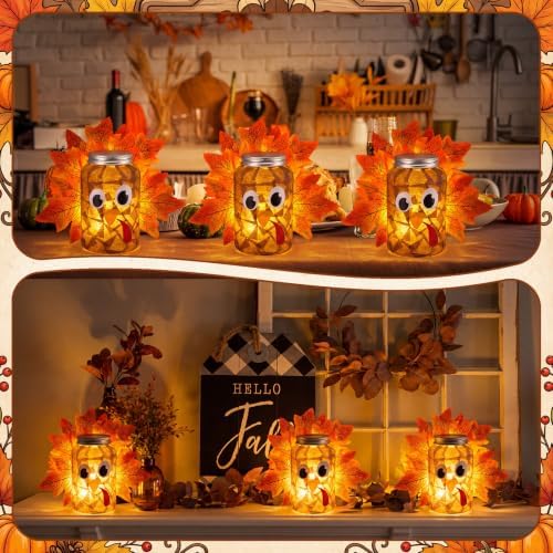Qinyoung 12 Pcs Thanksgiving Turkey Craft Mason Jars Tissue Paper Craft