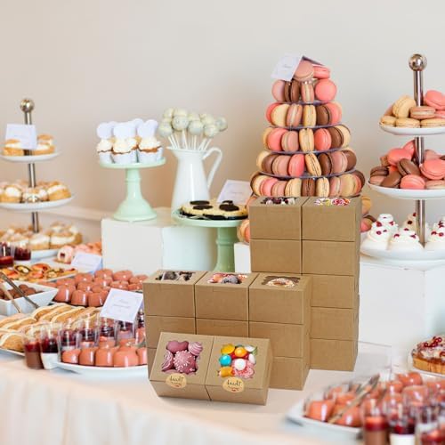 WINKIO Cookie Boxes with Window, Small Bakery Boxes for Dessert Pastry