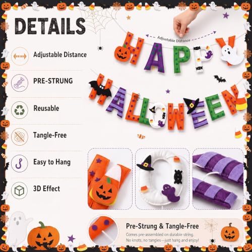 Mindsoft 2 Pcs Happy Halloween Felt Garland 6.56 ft Halloween Decorations