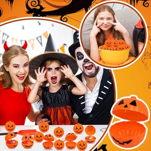 FOIMAS Halloween Pumpkin Candy Box, 48pcs Mini Plastic Pumpkin Containers Fillable Candy Treat Storage Box for Trick or Treat Halloween Party Decoration Storing Packaging Snacks Crafts Accessories