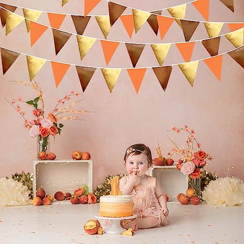 Fall Party Decorations Orange Gold Brown Metallic Fabric Triangle Pennant Banner Flag Bunting Garland for Autumn Fall Thanksgiving Wedding Birthday Bridal Shower Engagement Graduation Party Supplies