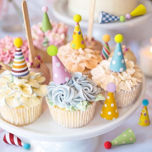 24 Pcs Mini Happy Birthday Hat Cupcake Toppers for Animal Figure