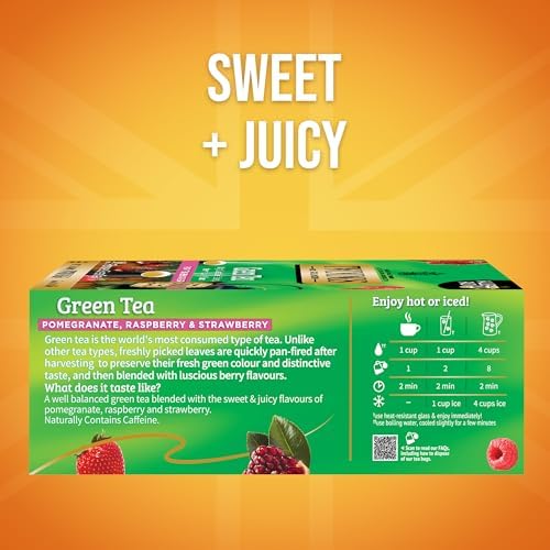 Twinings Green Tea with Pomegranate, Raspberry, & Strawberry Individually Wrapped Bags, 100 Count (Pack of 1), Caffeinated, Enjoy Hot or Iced, 100 Teabags
