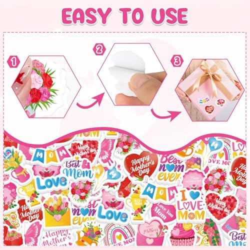 300Pcs Mother's Day Foam Stickers, Cute Hearts Flowers Mom Foam Sticker Self Adhesive Mothers Day Stickers for Mother's Day DIY Arts Crafts Party Favors School Activity Reward