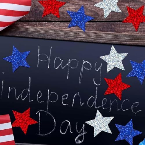 500 Pcs Christmas Stickers Roll 1In Star Sticker Xmas Red White and Blue Laser Glitter Patriotic Star Label for Independence Day Memorial Day Reward Envelope Journal Decor