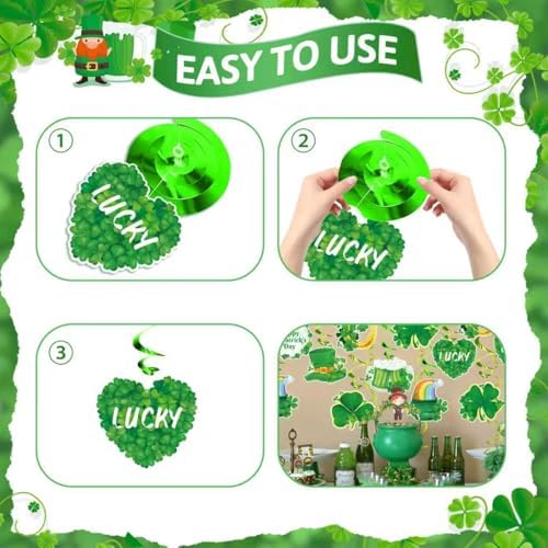 FRIDAY NIGHT 30Pcs St. Patrick's Day Hanging Decorations Irish Shamrock Foil Swirls Green Lucky Paper Cutouts Saint Patricks Day Party Decor for Ceiling Wall Irish Holiday Party Supplies