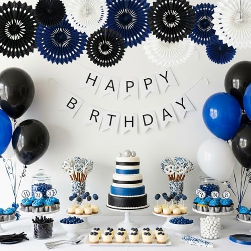 BEISHIDA Honeycomb Round Paper Fans Black Blue White Hanging Party Decor