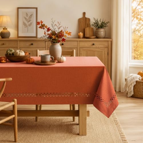 MIULEE Burnt Orange Fall Rectangle Tablecloth with Cutouts 60x104 inch