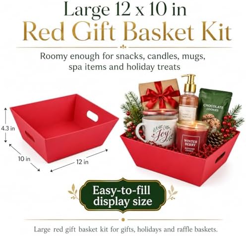 CDIVEFTN Red Empty Gift Baskets, 5 Pack 12x10 in with Bags and Bows