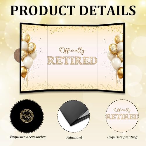 Black Gold Retirement Party Decoration - Officially Retired Guest Book - Alternative Signature Book for Women Men - Golden Signing Card Board-Retirement Gifts For Farewell Party Supplies & Favors-A04