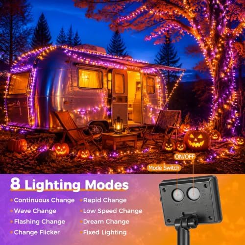 btfarm Orange Purple Solar Halloween String Lights Outdoor 2 Pack