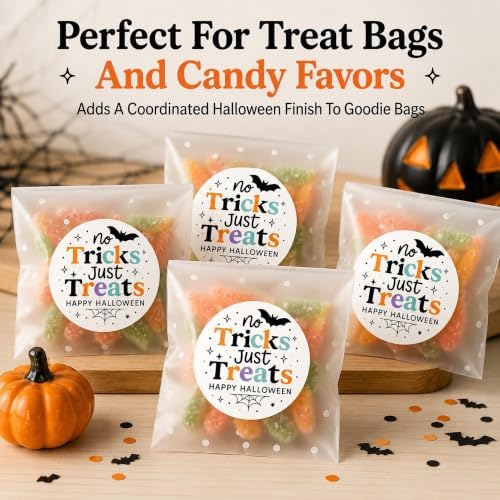 Halloween Treat Bag Favor Stickers: No Tricks Just Treats 120 PCS Seals