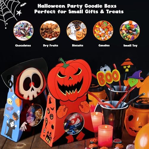 Giiffu 54 Halloween Candy Treat Boxes with Clear Window, Small Favor Boxes