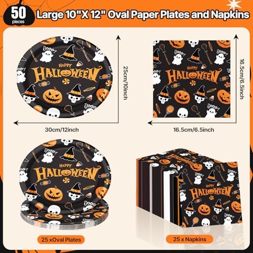 Dereinwo 50 Pcs Halloween Paper Plates and Napkins Set