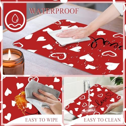 6 Set Valentine's Day Placemats, 11x16 Inch Red White Heart Love Plastic Placemats Valentine's Day Spring Holiday Table Mats for Wedding Party Festival Decor