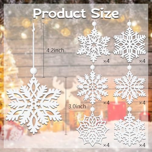 White Snowflake Wood Ornaments Christmas Snowflakes Wooden Cutouts 3 Inches