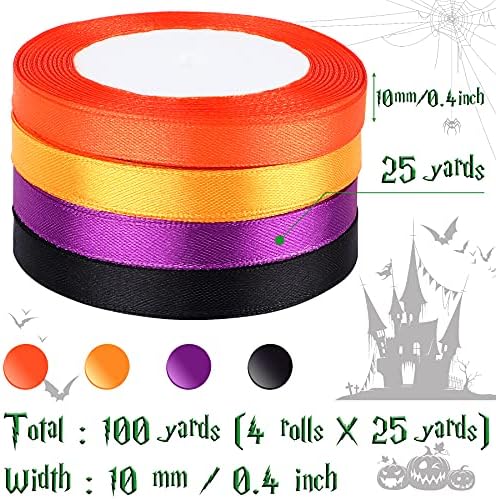 DECYOOL 4 Rolls 100 Yds Halloween Ribbon Orange Satin Gift Wrapping Ribbons