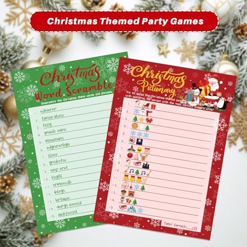 YQUQWN 32PCS Christmas Party Games Word Guessing Game, Christmas Trivia Cards Pattern Guessing Game Winter Xmas Party for Kids Family School Office Games Supplies