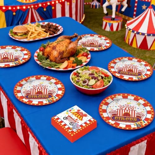 50Pcs Carnival Plates and Napkins Party Supplies, Disposable Circus Birthday Theme Paper Plates Napkins Tableware Set for Baby Shower Birthday Party Decorations (Carnival)