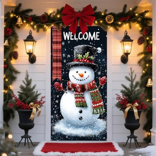 Christmas Door Cover Banner for Front Door Porch Winter Holiday Decor