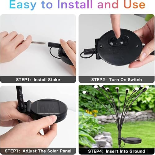 6 Pack Solar Firefly Lights Outdoor Swaying Garden Decor 48 LED Cool White