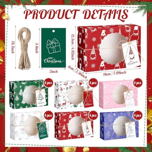 Motipuns 24 Set Christmas Cookie Boxes with Window Gift Boxes,Mixed