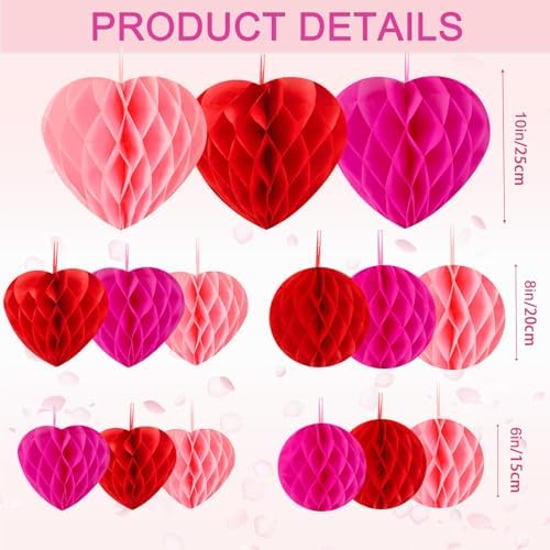 15PCS Valentines Day Decoration Hanging Heart Honeycomb Balls