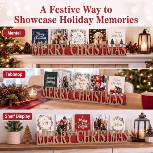 Weysat 24" Merry Christmas Card Holder Display Merry Christmas Wooden Decor