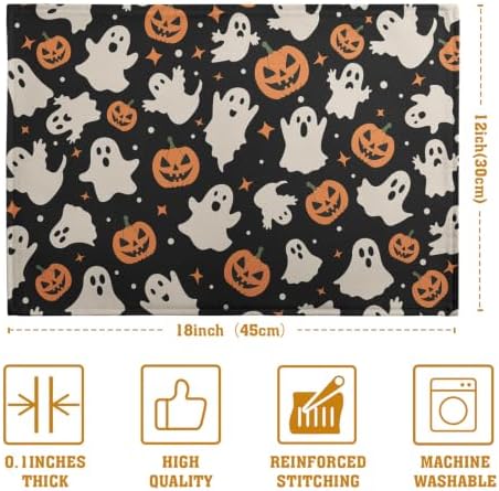 Halloween Placemats Set of 4 12x18 Inch Cute Ghost Pumpkin Table Mats Orange and Black Spooky Rustic Farmhouse Place Mat for Party Kitchen Dining Fall Decor