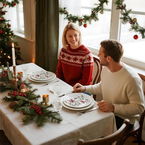 WRAPAHOLIC 50Pcs Christmas Paper Napkins - 3 Ply Cardinal Bird Pinecone Guest Disposable Hand Towels for Bathroom, Christmas, Holiday, Party Celebration - 4.3 x 7.9 In