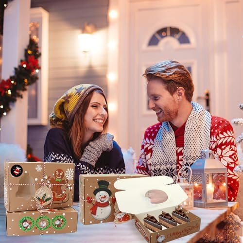 ZMCINER 12 PCS Christmas Cookie Boxes for Gift Giving Christmas Bakery Boxes Treat Boxes Baking Boxes with Window for Pastries, Cupcakes, Brownies, Donuts, Gift-Giving 8.75 x 5.75 x 2.75 Inches