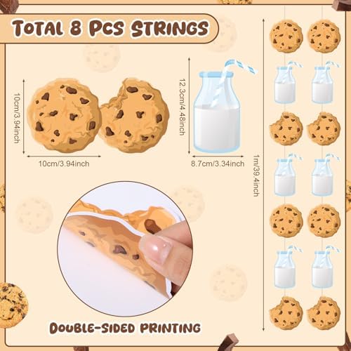 Xinnun 8 Pcs Cookie and Milk Party Decorations Cookie Banners Garlands