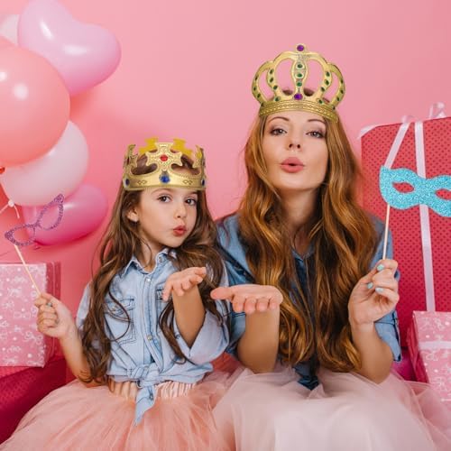 Xthrotsenk 6 Pcs Birthday King Crowns Foam Crowns Prince Princess Gold Crown King Queen Crown Hat Cap with Gems for Birthday Party Supplies Halloween Crown