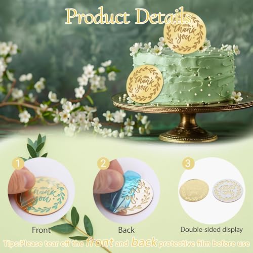 20Pcs Gold Thank You Cupcake Toppers Acrylic Cake Picks for Party Supplies