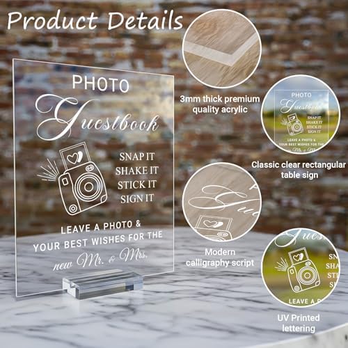 Acrylic Photo Guest Book Sign for Wedding, 8x10 Clear Please Sign Our Guestbook Sign with Acrylic Holder Stand, Elegant Wedding Reception Table Decor for Guest Book Table, Photo Album & Signing Station