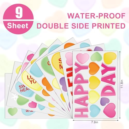 Whaline Happy Valentine's Day Window Clings Conversation Candy Heart Window Decals Double-Side Glass Decals for Home Party Supplies, 7.9 x 11.8 Inch, 9 Sheets