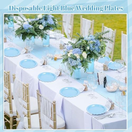NatNarr 30 Pk Light Blue Plates 9" Disposable Scalloped Blue Paper Plates
