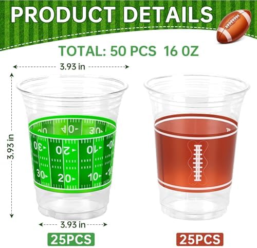 Football Cups Football Party Decorations 50Pcs 16oz Disposable Game Cup Tailgate Events Drinkware Decorations for Football Party Supplies Touchdown Favors Football Birthday Party Decorations