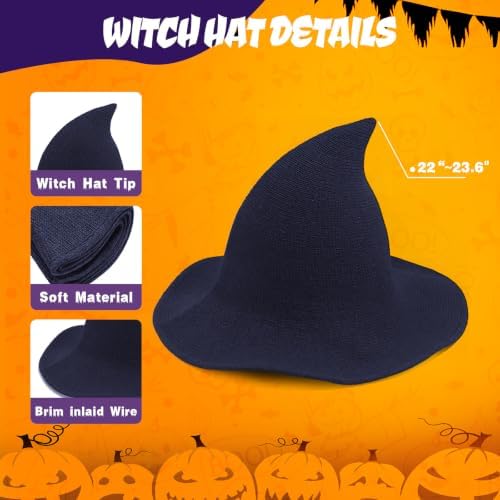Women Witch Hat for Halloween Wool Hats Wide Brim Spire Knitted Cap for Party Masquerade Cosplay Costume Daily