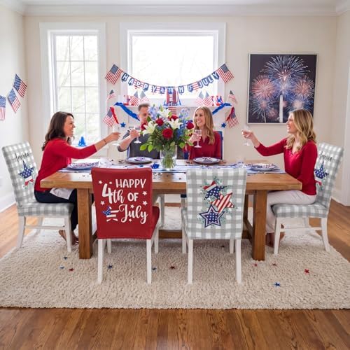 Mindsoft 6 Pcs Patriotic Chair Covers Red White Blue Decor for Veterans Day