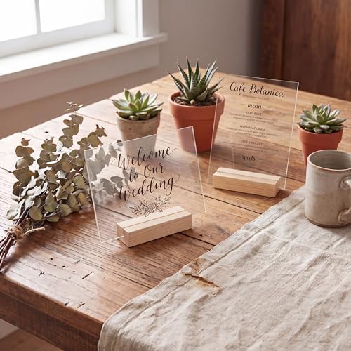 Blosssound 12 Pcs Wood Place Card Holder, Wood Color, 4.61 x 1.1 x 1 Inches