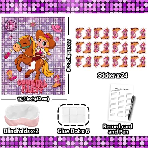 Western Cowgirl Birthday Party Games for Kids Pin The Boot on The Cowgirl Game for Western Rodeo Disco Birthday Party Decorations Favors Supplies - 24 Stickers