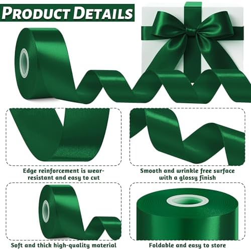 30 Yards 1 1/2 in Forest Green Ribbon for Gift Wrapping Christmas Decor